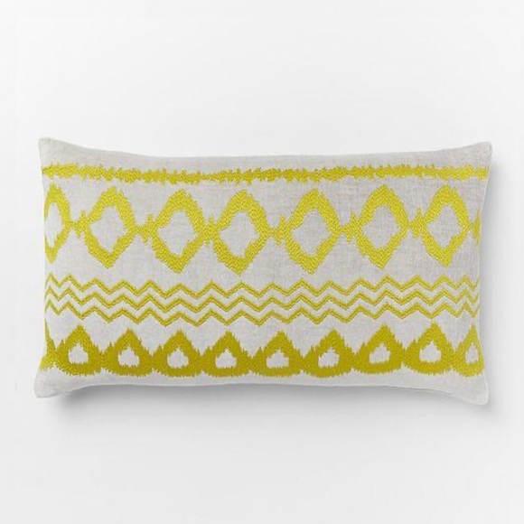 Set of 2: West Elm Embroidered Diamond Ikat Velvet Lumbar 12 x 21” Pillows - Picture 1 of 6